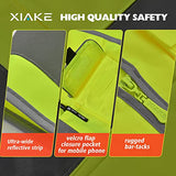 XIAKE SAFETY - Chaleco de seguridad de alta visibilidad clase 2 con bolsillos y cierre, norma ANSI/ISEA amarillo