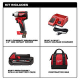 Milwaukee 2850-21P SB M18 Kit de destornillador de impacto inalámbrico compacto sin escobillas de 0,25 pulgadas con 1 batería