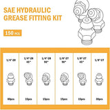 ZELCAN Grease Fittings Kit, 150pc SAE Hydraulic Grease Zerk Assortment: 1/4" 1/8" Straight 45 90 Degree Angled Zerk Fittings, Galvanized Steel Set for Replacing Missing or Broken Zerk Grease Fittings