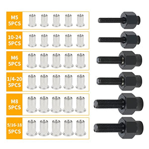 HIFESON Herramienta de tuerca de remache manual, práctica herramienta de remache – Métrico y SAE con 30 tuercas de remache de acero, kit de tuercas de remache con caja resistente, diseñado para espacios reducidos