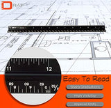 Juego de regla de escala arquitectónica de 12 pulgadas (imperial) | Herramienta de dibujo triangular de aluminio grabado con láser para Blueprints | Regla de metal estándar incluida