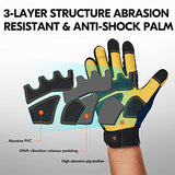 Vgo - 1 par de guantes de trabajo de cuero de seguridad, guantes de mecánicos, guantes antivibración, guantes Riger, resistencia a la abrasión, parches en la palma (talla L, azul, PA7726)