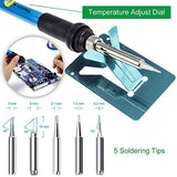 Vastar Kit del Soldador Set de Soldadura 60W 110V con Temperatura Ajustable 5pcs Puntas Bomba de Desoldadura ,Soporte, Pinzas Antiestáticas y Tubo de Soldadura para Uso Reparado Variamente