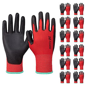 Guantes de trabajo de seguridad con revestimiento de poliuretano ultrafino (PU), 12 pares, para trabajos de precisión, ideales para trabajos ligeros