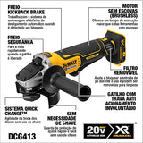 DEWALT Esmeriladora Angular Inalámbrica 4-1/2 Pulgadas 20V MAX* XR (Solo herramienta) DCG413B