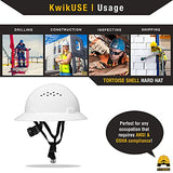 KwikSafety (Charlotte, NC) Casco de tortuga (18 ventilaciones, tapones para los oídos de banda extra para el sudor) ala completa (talla única) casco de seguridad ANSI duro OSHA ligero tipo 1 clase C, color blanco