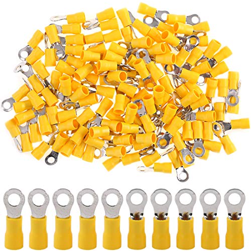 hilitchi 100pcs 12 – 10 AWG Terminales aislados anillo Electrical Wire Crimp Conectores (Amarillo, M5), Yellow - M5