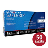 Microflex SG-375 Guantes desechables de látex de grado médico/examen, puño largo, guante grueso sin polvo en goma natural para limpieza, tareas sanitarias o mecánicas, azul, tamaño mediano, caja de 50 unidades