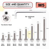 Hilitchi 110 tornillos de seguridad Torx con cabeza de botón M5, de acero inoxidable, a prueba de manipulaciones, con punta T25, M5 x 8/10/12/16/20/25/30/40