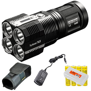 Nitecore Tiny Monster TM28 6000 Lumens 716 Yards Super Bright Rechargeable LED Flashlight w/ Nitecore IMR 18650s and Lumen Tactical Battery Organiser