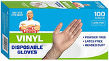 Mr Clean - Guantes desechables, sin látex, con cuentas, 100 unidades de vinilo, 100 unidades, talla única, transparente, pieza