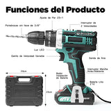 Juego de Taladro Eléctrico Inalámbrico con Dos Baterías de Litio de 3.0Ah, LED Incorporado, 2 Velocidades Variables de 3/8'', Impacto de Mandril sin Llave, 25 + 1 Embrague, Cargador Rápido para Mejoras en el Hogar y Proyectos de Bricolaje, 29 Piezas