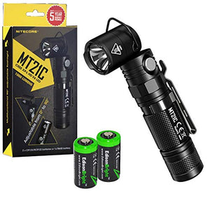 Nitecore MT21C 1000 lúmenes 90 grados cabeza inclinable linterna LED con 2 x EdisonBright CR123A baterías