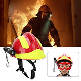 Casco duro, casco de seguridad de rescate profesional, protección contra incendios antiimpacto, casco duro con faro y gafas (rojo)