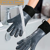 Guantes de Silicona para Cocina - Guantes para Parrilla de Barbacoa de Horno - Guantes Silicona y Algodón de Doble capa Resistente al Calor y Antideslizantes - para Asar a la Parrilla|Cocinar|Hornear (Negro)