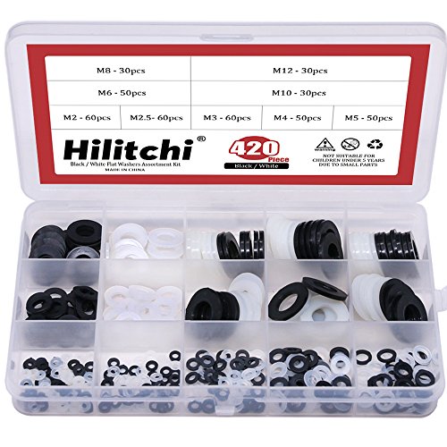 Hilitchi 420 unidades [9 - tamaño] blanco y negro Nylon aislantes juntas separadoras juego surtido - M2 M2.5 M3 M4 M5 M6 M8 M10 M12