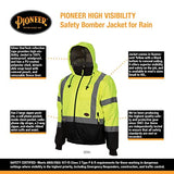 Pioneer Chaqueta bomber de seguridad impermeable de alta visibilidad con capucha desmontable, cinta reflectante, amarillo/negro, unisex, M, V1130460U-M