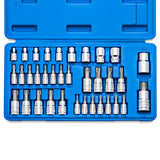 Neiko 10070A Torx Bit Socket y E-Torx Star Socket Set | Juego de 35 piezas, acero S2 y Cr-V, 1/4", 3/8" y 1/2"