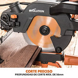 Ingletadora Evolution Power Tools R185SMS+ con corte multimaterial, bisel de 45 grados, inglete de 50 grados, guía de 210 mm, hoja incluida corta madera, plástico, metal y más (1500 W, 230 V, 185 mm)