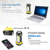 Camping Linterna LED Multifuncional, (2022 Nuevo modelo) Lámpara de trabajo recargable 2200 mAh Banco de Potencia, Plegable, Súper Brillante, prop de Salvamento del Campamento.