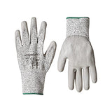 Amazon Basics Guantes de trabajo resistentes a los cortes, nivel de corte A2, guantes recubiertos de poliuretano, pantalla táctil, sal y pimienta, talla 8, M, 2 pares