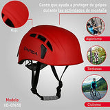 Mebix TRD Casco de Protección Multifuncional para Escalada, Alpinismo, Senderismo con diseño Ajustable 52-62cm (Rojo)