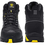 LARNMERN Botas de punta de acero a prueba de pinchazos para hombres, indestructibles, cómodas, antideslizantes, antiestáticas, botas de trabajo de seguridad al aire libre L91185 (27.0 cm, Negro amarillo)