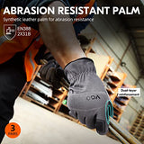 Vgo... 3-Pares Guantes de Trabajo de Cuero Sintético, Multiusos para Trabajo Liviano, Transpirables y de Alta Destreza, Pantalla Táctil (Talla 9/L, Gris, Rojo y Amarillo, NB7581)