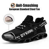 DYKHMATE Zapatos de Seguridad para Hombre Ligeros, Modernos, Transpirables, cómodos, antigolpes, Zapatos de Tenis de Trabajo (10, Blanco Negro)