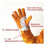 PRMAL Soldador Spot MUÑECO Guantes de 14"35 cm Splith Cowhide Worker Worker Gloves Reforzado Thumb Palm Revista Guante de Soldadura de Palanca Peso Ligero y ampliamente Utilizado