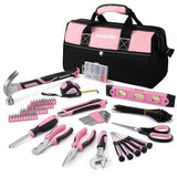 WORKPRO Pink Tool Kit, 106-Piece Lady's Home Repairing Tool Set with Wide Mouth Open Storage Bag - Pink Ribbon