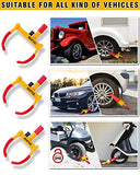 Tevlaphee Cerradura universal de rueda de seguridad resistente para remolque, neumáticos antirrobo para coche, SUV, barco, motocicleta, carrito de golf, gran disuasorio, color brillante con 3 llaves (rojo-amarillo)