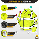 KwikSafety Marshal Bomber - Chaqueta de seguridad clase 3 de alta visibilidad, resistente al agua, ANSI OSHA, color amarillo, mediano a XXL, Amarillo, Large