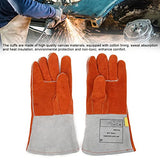 Guantes de soldadura, guantes de soldadura eléctrica guantes de soldador de cuero de vaca gruesos guantes de corte de doble capa alargados un par(Rojo)