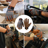 Guantes de trabajo de cuero para hombres y mujeres, guantes de trabajo de seguridad de utilidad, guantes de jardinería, guantes con palma de piel de vaca (S, marrón)