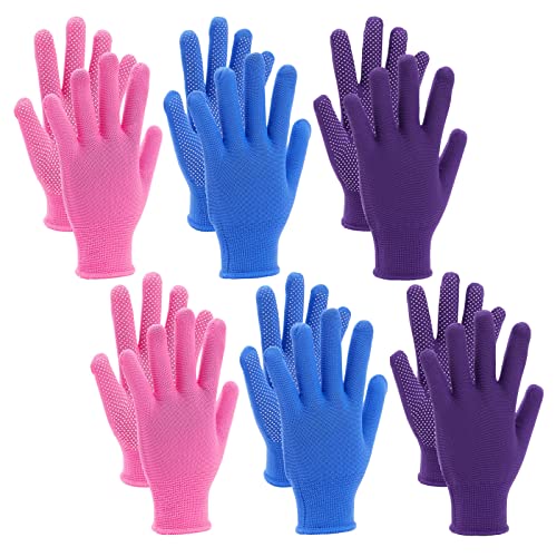 Guantes de trabajo de poliéster para mujer, guantes de jardín (3 colores, 6 pares)