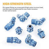 ZELCAN Grease Fittings Kit, 150pc SAE Hydraulic Grease Zerk Assortment: 1/4" 1/8" Straight 45 90 Degree Angled Zerk Fittings, Galvanized Steel Set for Replacing Missing or Broken Zerk Grease Fittings