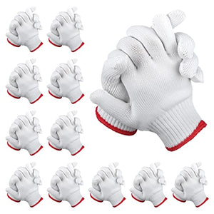 LAFEIMZ 12 pares de guantes de trabajo de algodón, manuales para reparación de construcción, tejido industrial, almacén, jardinería, barbacoa, duraderos, resistentes al calor, grueso blanco, Large