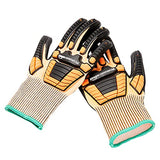 AmazonCommercial Guantes de nitrilo de espuma y seda dorada 13G con protección contra impactos (naranja/negro), talla M, 1 par