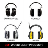 3M WorkTunes Connect + almohadillas para orejas de gel para audífonos inalámbricos con tecnología Bluetooth