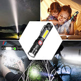 Hoxida Linterna recargable USB (batería incluida), linterna LED magnética, linterna táctica LED súper brillante con luz lateral de mazorca, impermeable, con zoom, la mejor linterna para camping, emergencia