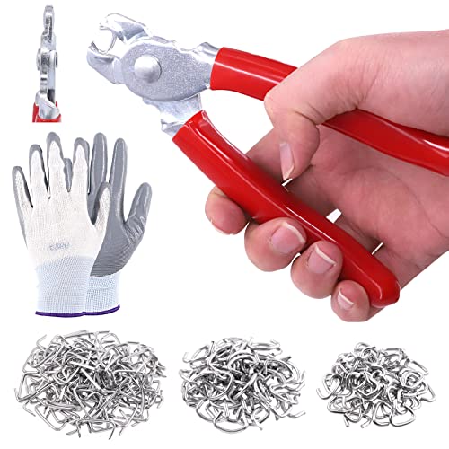 Hilitchi 240 anillos de acero galvanizado con alicates de cabeza recta y guantes para cuerdas de choque elásticas, jaulas de animales para mascotas, trampas de bolsas de carne, bolsas de cercado y más