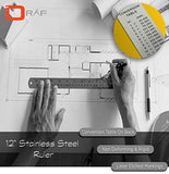 Juego de regla de escala arquitectónica de 12 pulgadas (imperial) | Herramienta de dibujo triangular de aluminio grabado con láser para Blueprints | Regla de metal estándar incluida