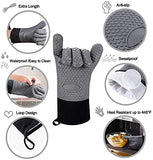 Guantes de Silicona para Cocina - Guantes para Parrilla de Barbacoa de Horno - Guantes Silicona y Algodón de Doble capa Resistente al Calor y Antideslizantes - para Asar a la Parrilla|Cocinar|Hornear (Negro)