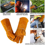 SLFC Guantes de soldadura resistentes al calor, 16 pulgadas guantes de soldadura cuero de guantes de trabajo de seguridad de cuero para barbacoa, horno, soldador Tig, jardín y manejo de animales