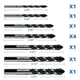 Juego de 10 brocas de mampostería para azulejos de vidrio de cerámica, ladrillo de madera, brocas de perforación de 1/8 a 1/2 pulgadas con mango triangular, punta de aleación de acero de tungsteno YG8 (negro)