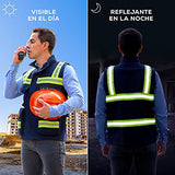 Chaleco de Seguridad Premium | Chaleco de Seguridad Industrial, Reflejante y Multifuncional con Cinta de Alta Visibilidad y Bolsa Transportadora (Mediano)