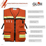 Chaleco De Seguridad Industrial Tipo Brigadista De Gabardina Rumbles Gluh (Naranja)