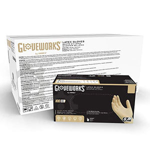 GLOVEWORKS Guantes de látex HD industriales marfil, caja de 1000, 8 mil, tamaño pequeño, sin polvo, texturizados, desechables, ILHD42100