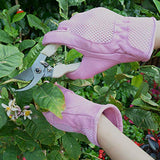 HANDLANDY Handandy - Guantes de jardinería de Piel para Mujer, Ajuste cómodo de Malla 3D, Resistentes a los arañazos, Guantes de Trabajo para jardinería o poda de Rosas, Rosado, Large